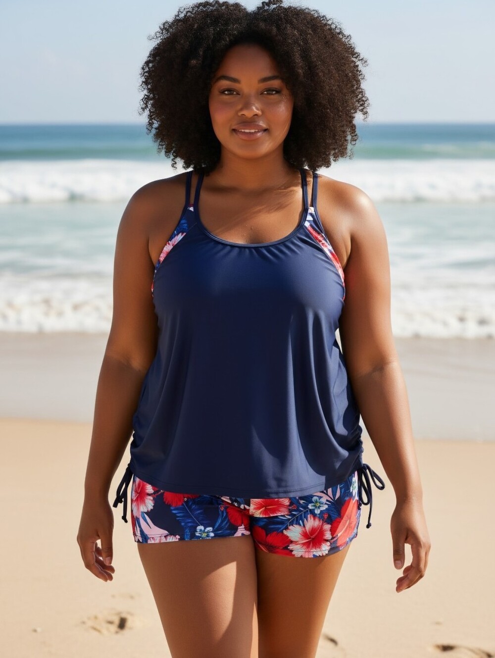 Darcey Lane Floral Panel Scoop Neck Blouson Racerback Tankini with Shorts